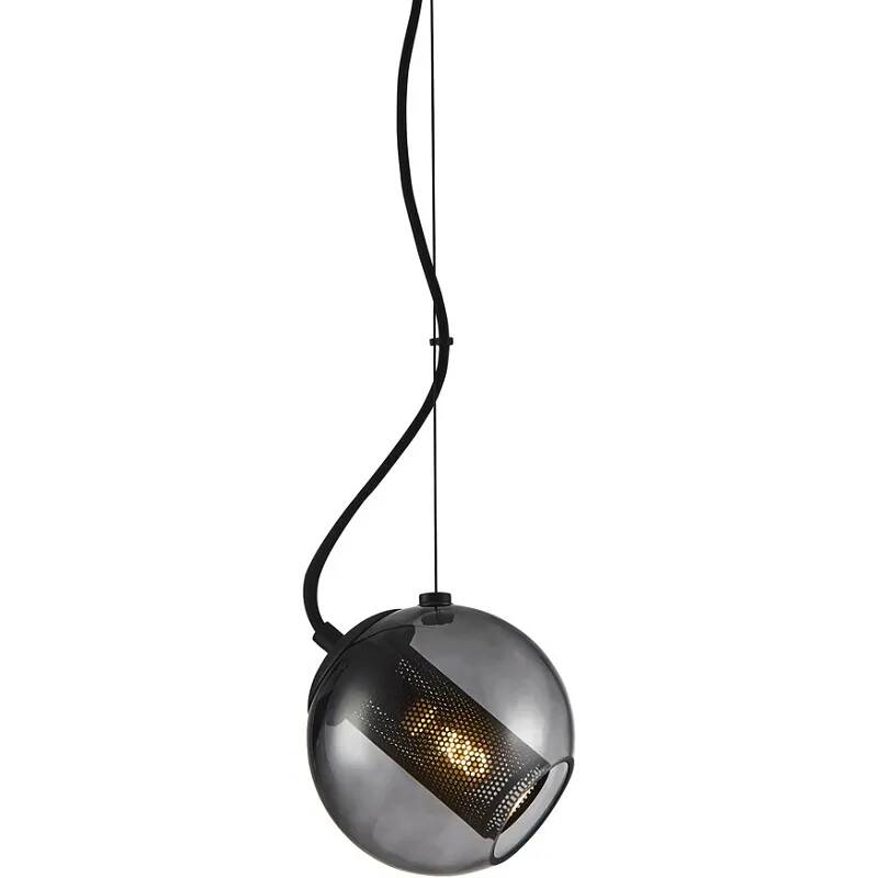 Lampe suspension en verre noir fumé et métal noir Ø15