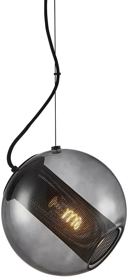 Lampe suspension en verre noir fumé et métal noir Ø25