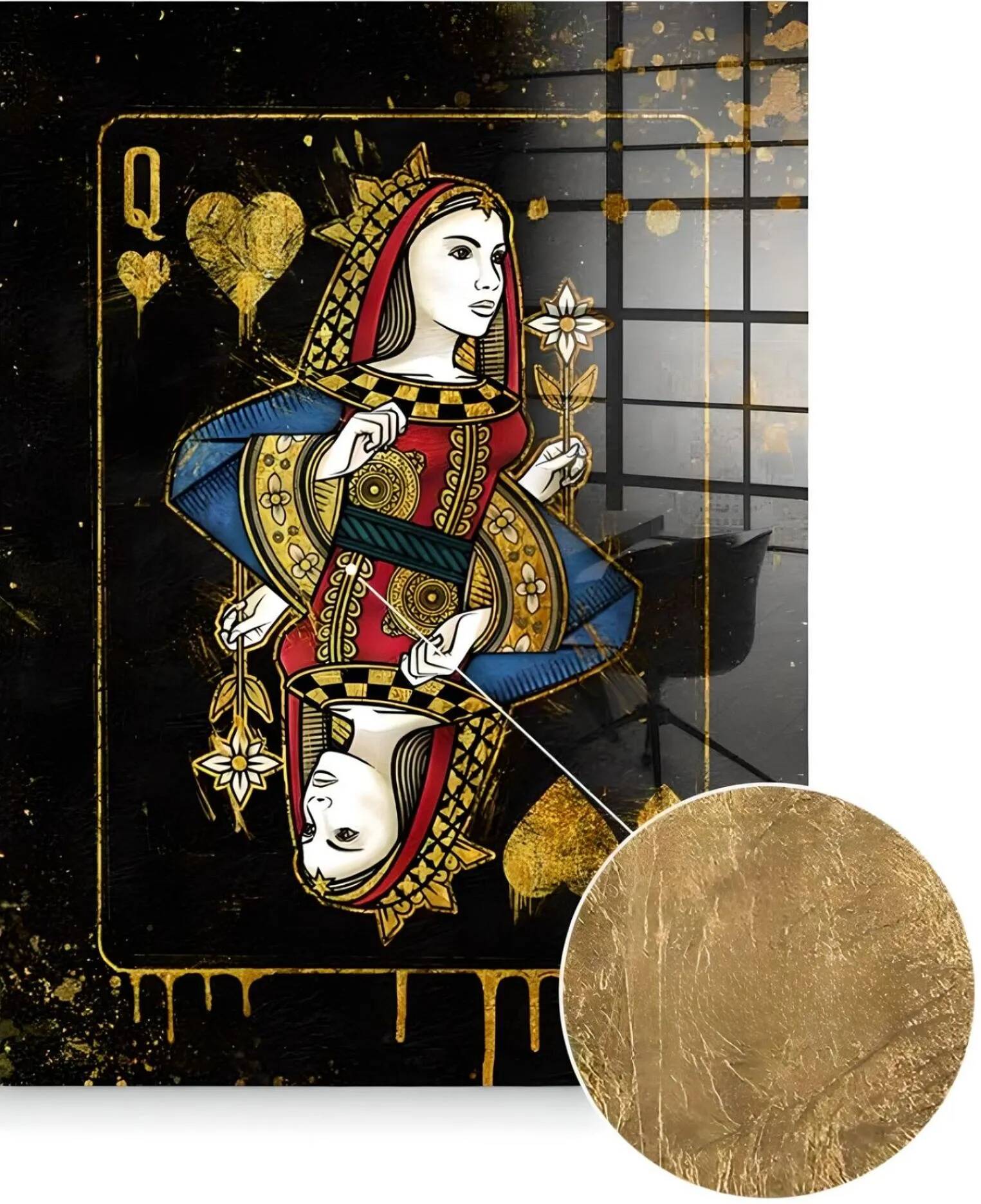 Tableau feuille d'or Queen Card