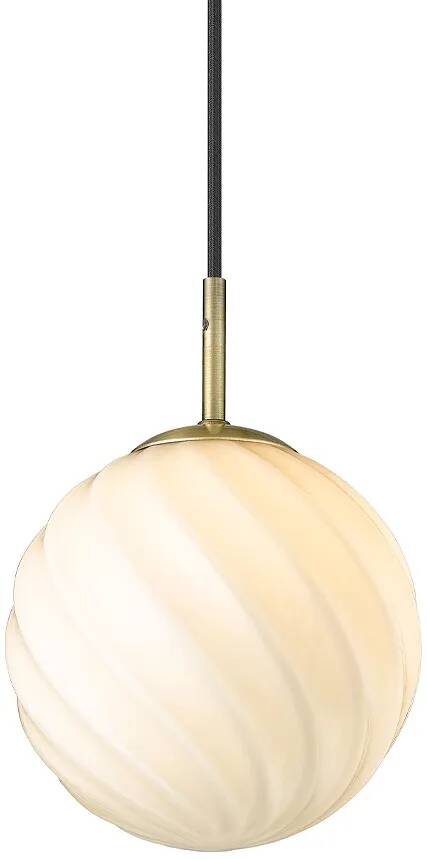 Lampe suspension en verre blanc et métal laiton antique Ø15