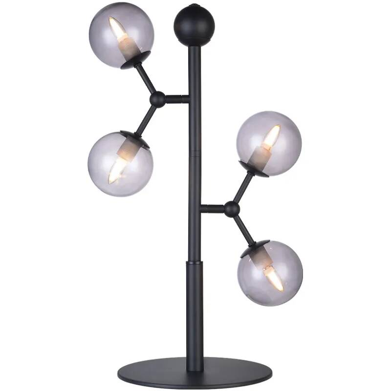 Lampe de table en métal noir et verre noir fumé H52