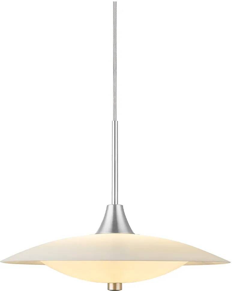 Lampe suspension en verre blanc et métal argent brossé Ø35