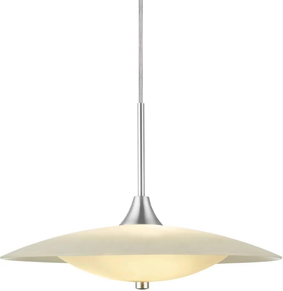 Lampe suspension en verre blanc et métal argent brossé Ø46