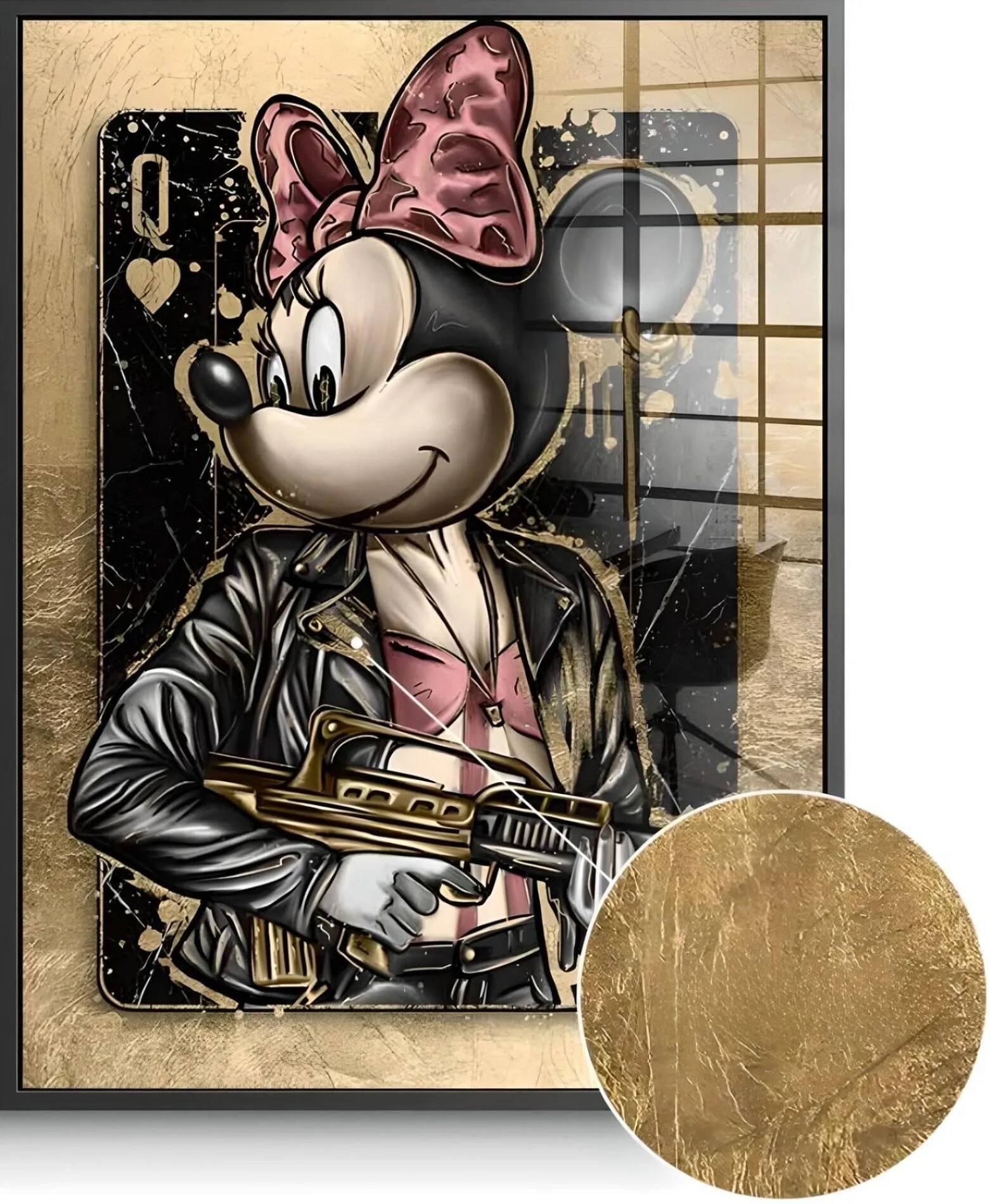 Tableau feuille d'or Gangster Minnie noir