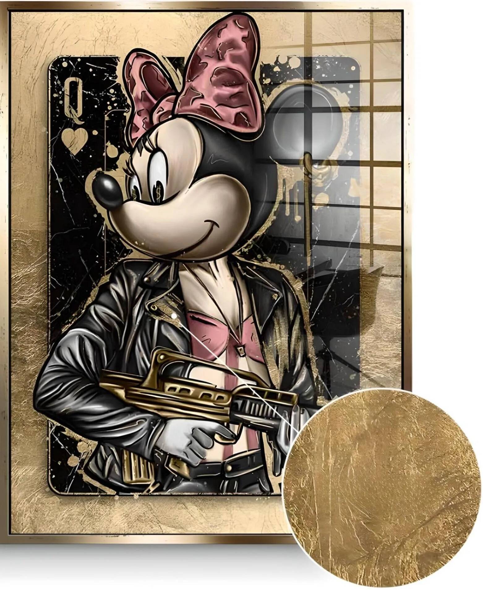 Tableau feuille d'or Gangster Minnie doré