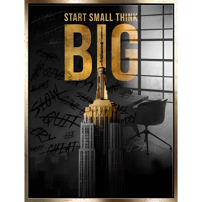 Tableau feuille d'or Start Small Think Big doré