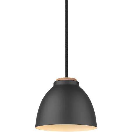 Lampe suspension en métal noir et bois mahogany Ø14
