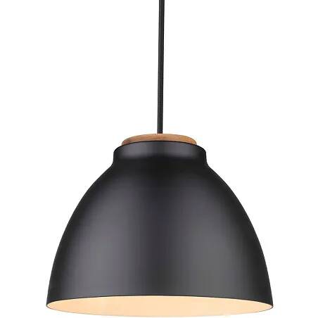 Lampe suspension en métal noir et bois mahogany Ø24