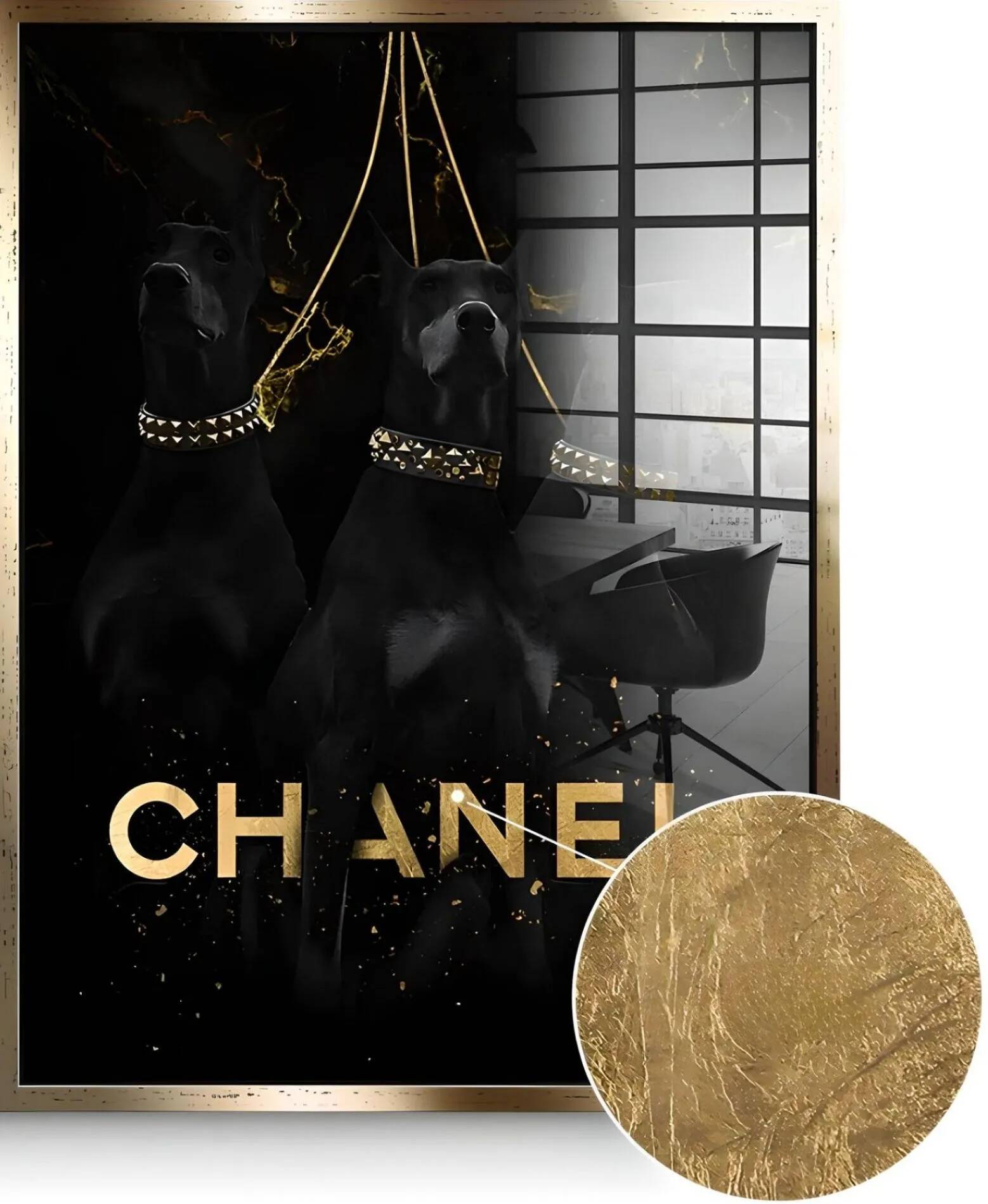 Tableau feuille d'or Chanel doré