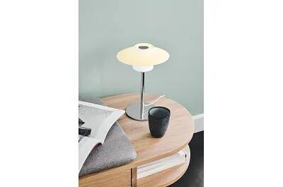 Lampe de table en métal chromé et verre blanc H30