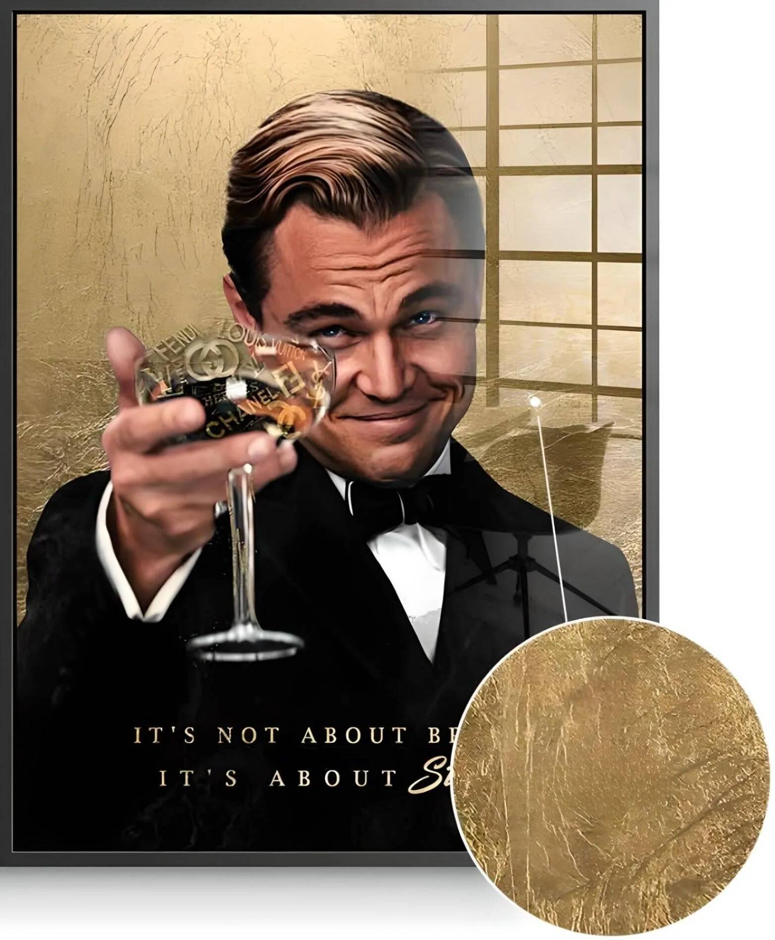 Tableau feuille d'or Leonardo DiCaprio noir