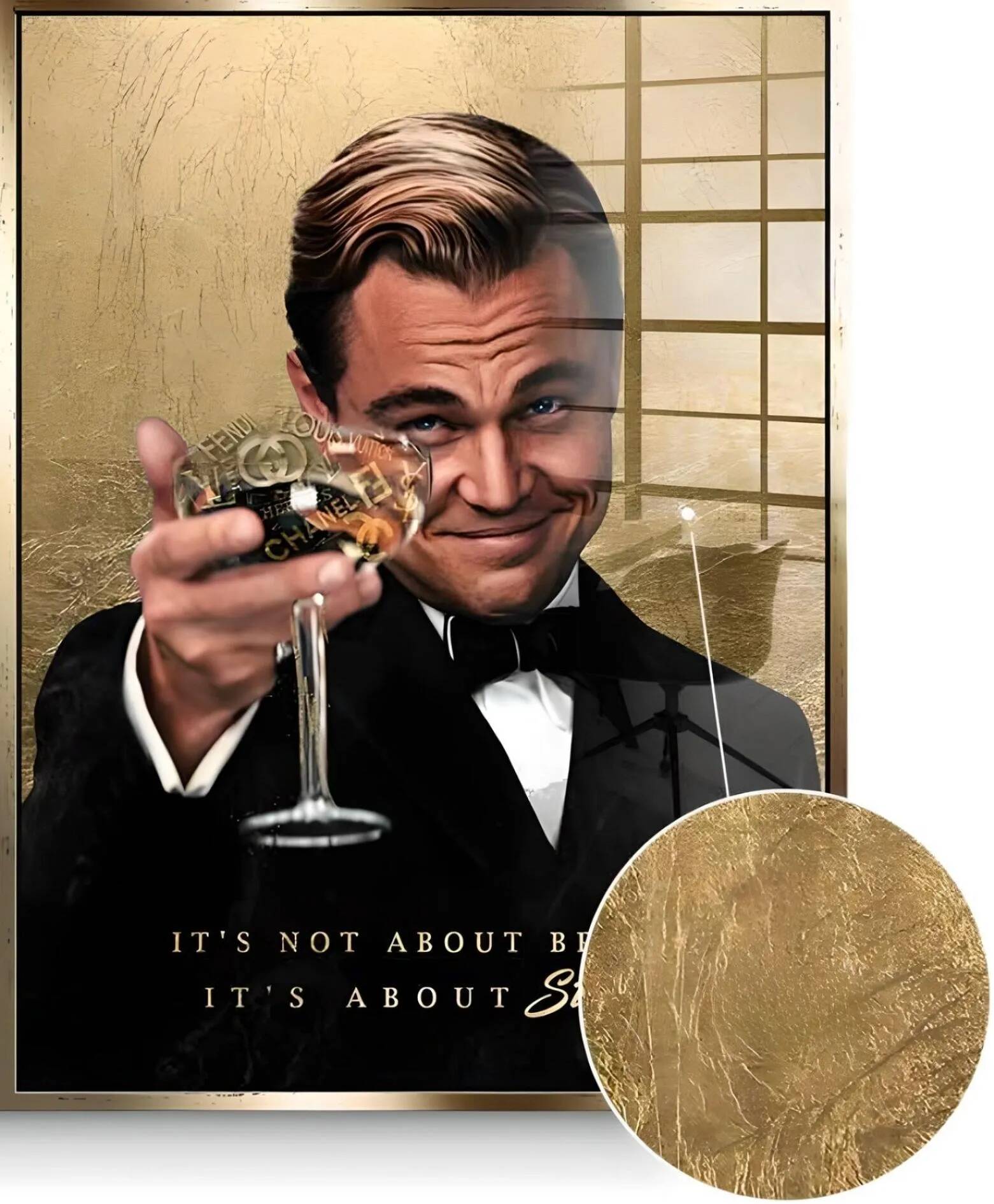 Tableau feuille d'or Leonardo DiCaprio doré