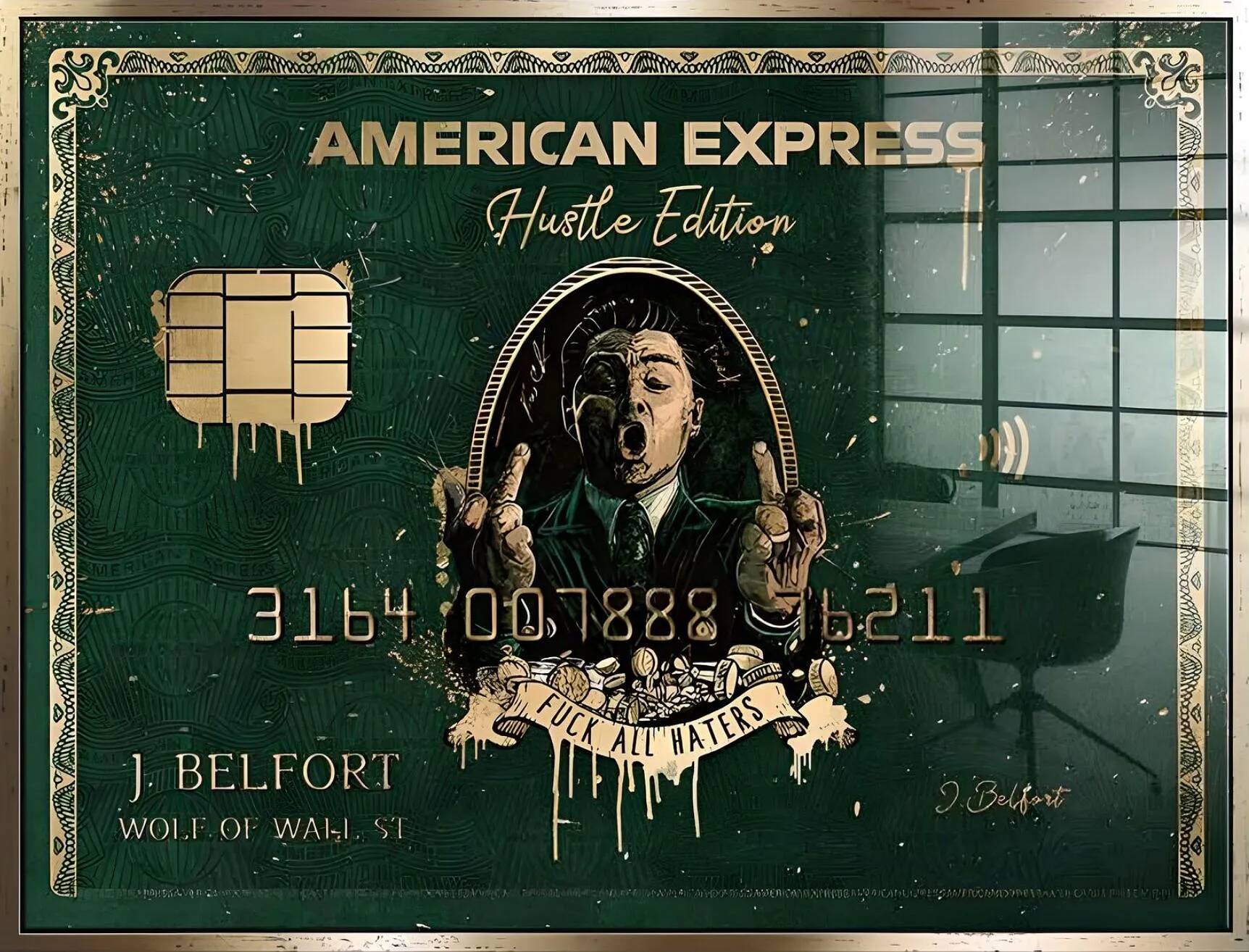 Tableau feuille d'or Royal Green American Express doré