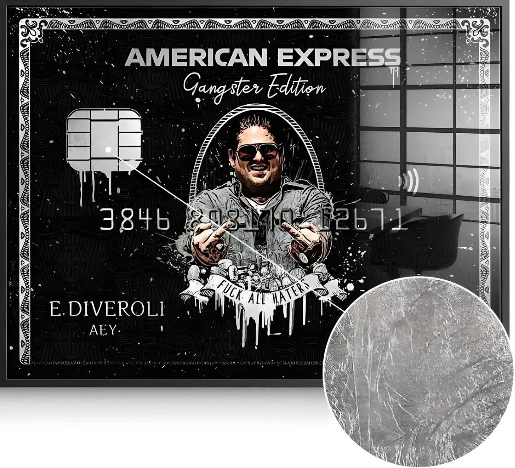 Tableau feuille d'argent Diveroli American Express noir