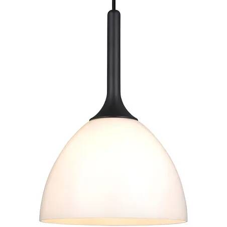 Lampe suspension en verre blanc et bois noir Ø24