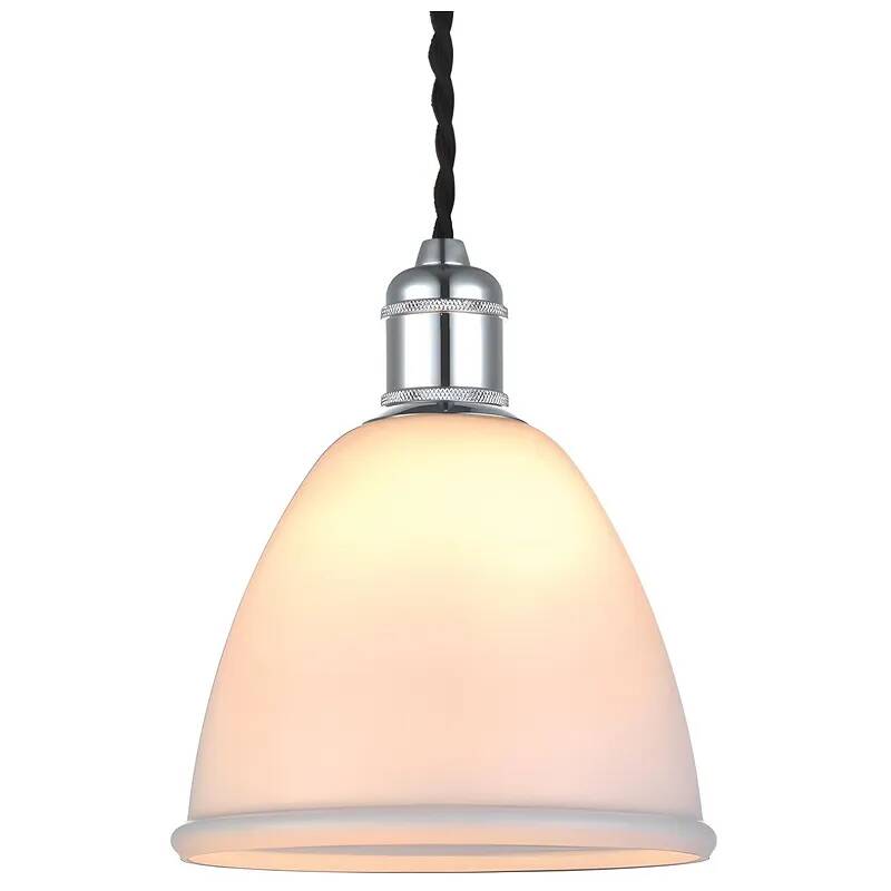 Lampe suspension en verre blanc et chromé Ø15