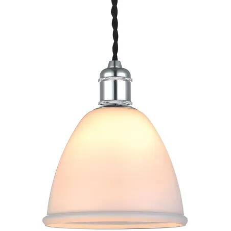Lampe suspension en verre blanc et chromé Ø15