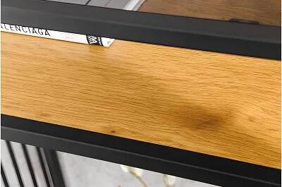 Console design en bois aspect chêne sauvage et métal noir