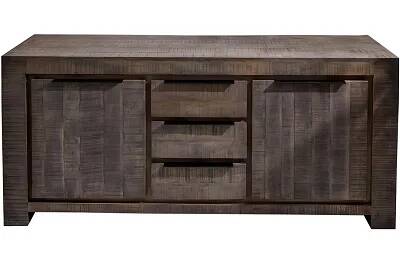 17229 - 185085 - Buffet en bois massif de manguier et métal gris 2 portes 3 tiroirs