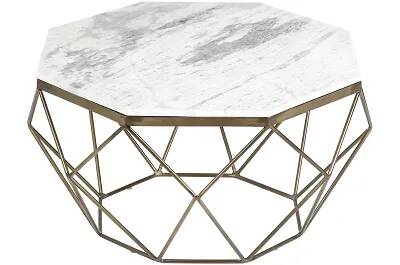 17244 - 185349 - Table basse design en aspect marbre blanc et métal laiton antique Ø70
