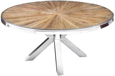 17264 - 185658 - Table de salle à manger en bois massif de teck et acier chromé Ø140