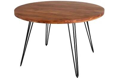 17305 - 186201 - Table à manger en bois massif d'acacia et métal noir Ø120