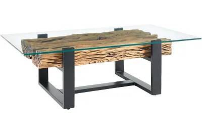 17314 - 186343 - Table basse en bois massif de teck et plateau en verre transparent