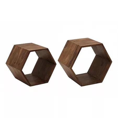 Set de 2 cubes de rangement bois massif sheesham laqué