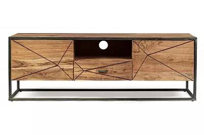 2589 - 24905 - Meuble TV en bois acacia et acier noir 2 portes 1 tiroir L145