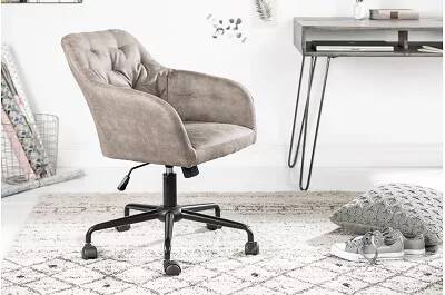 Chaise de bureau design en velours matelassé taupe