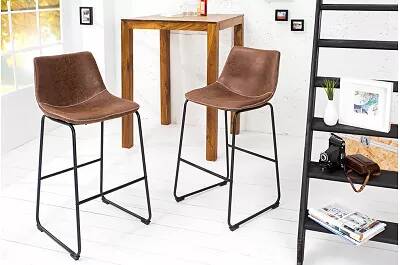 Set de 2 chaises de bar en microfibre marron vintage