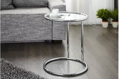 Table d'appoint design en métal chromé et verre