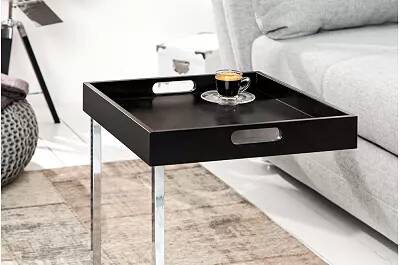 Table d'appoint avec plateau amovible noir et métal chromé