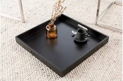 Set de 2 tables d'appoint avec plateau amovible noir et métal chromé