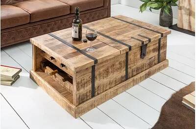 Table basse coffre à vin bois massif manguier