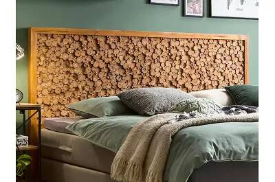 Tête de lit bois massif teck tronc d'arbre déco 220x120