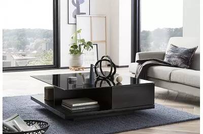 Table basse design noir laqué et verre noir 2 tiroirs L100