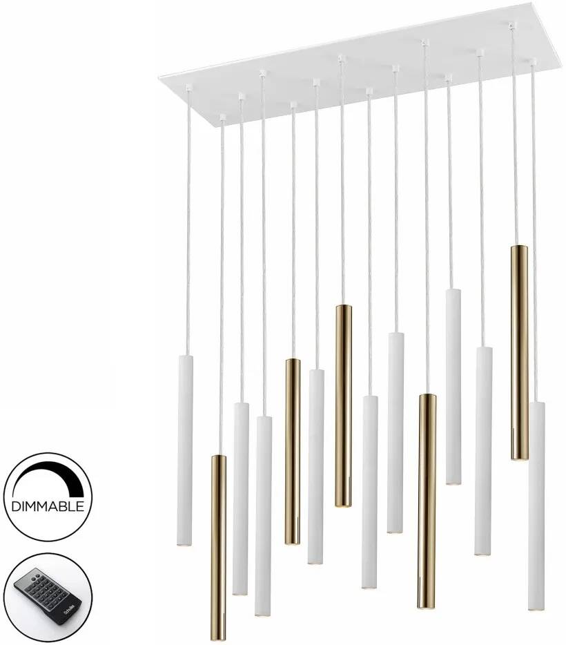 Lampe suspension design à LED avec télécommande en métal blanc et doré L80