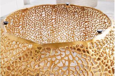 Table basse design en aluminium doré et bois de manguier