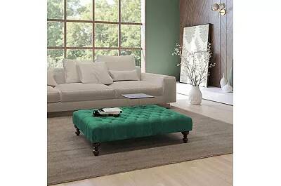 Table basse en velours capitonné vert et bois de hêtre wengé 60x60
