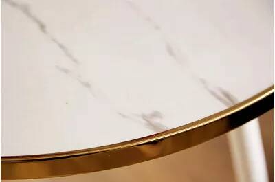 Table d'appoint design en verre aspect marbre blanc et métal doré