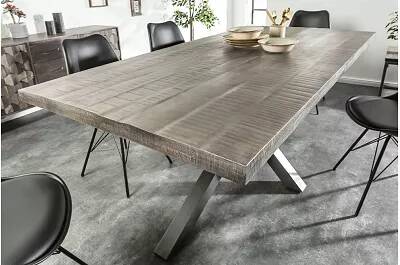 Table à manger en bois de manguier massif gris et métal gris L200x100
