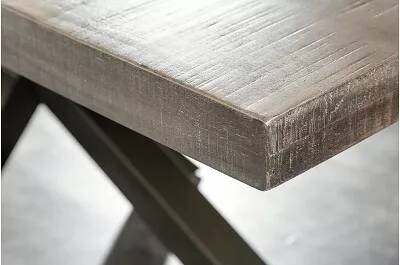 Table à manger en bois de manguier massif gris et métal gris L200x100