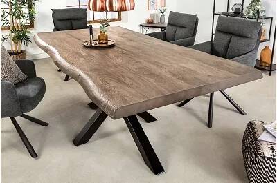 Table à manger en bois acacia massif gris et métal noir L200x100