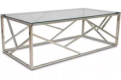 6661 - 101089 - Table basse design en verre et acier chromé