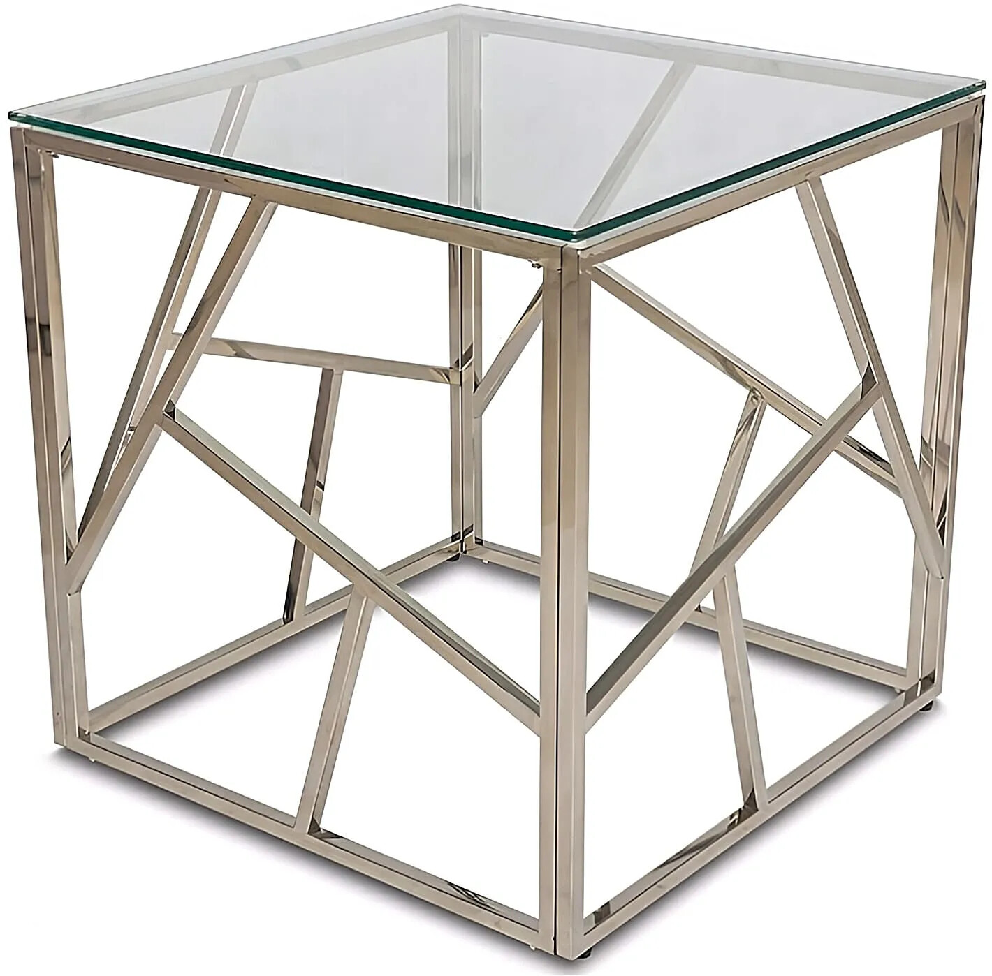 Table d'appoint design en acier chromé et verre