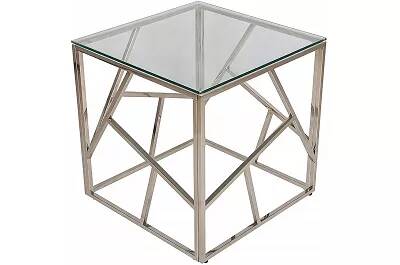 Table d'appoint design en acier chromé et verre