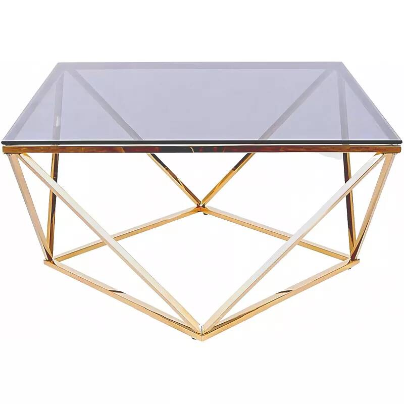 Table basse design en verre fumé et acier doré