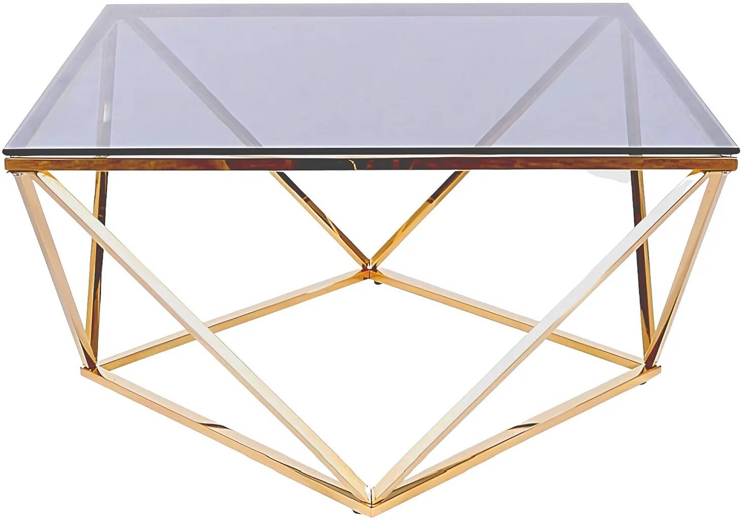 Table basse design en verre fumé et acier doré