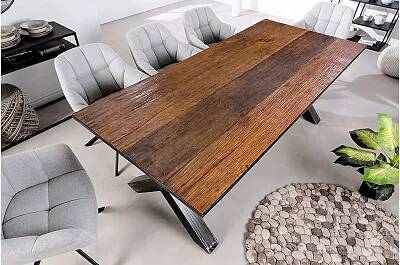 Table de salle à manger en bois massif recyclé laqué L180x90
